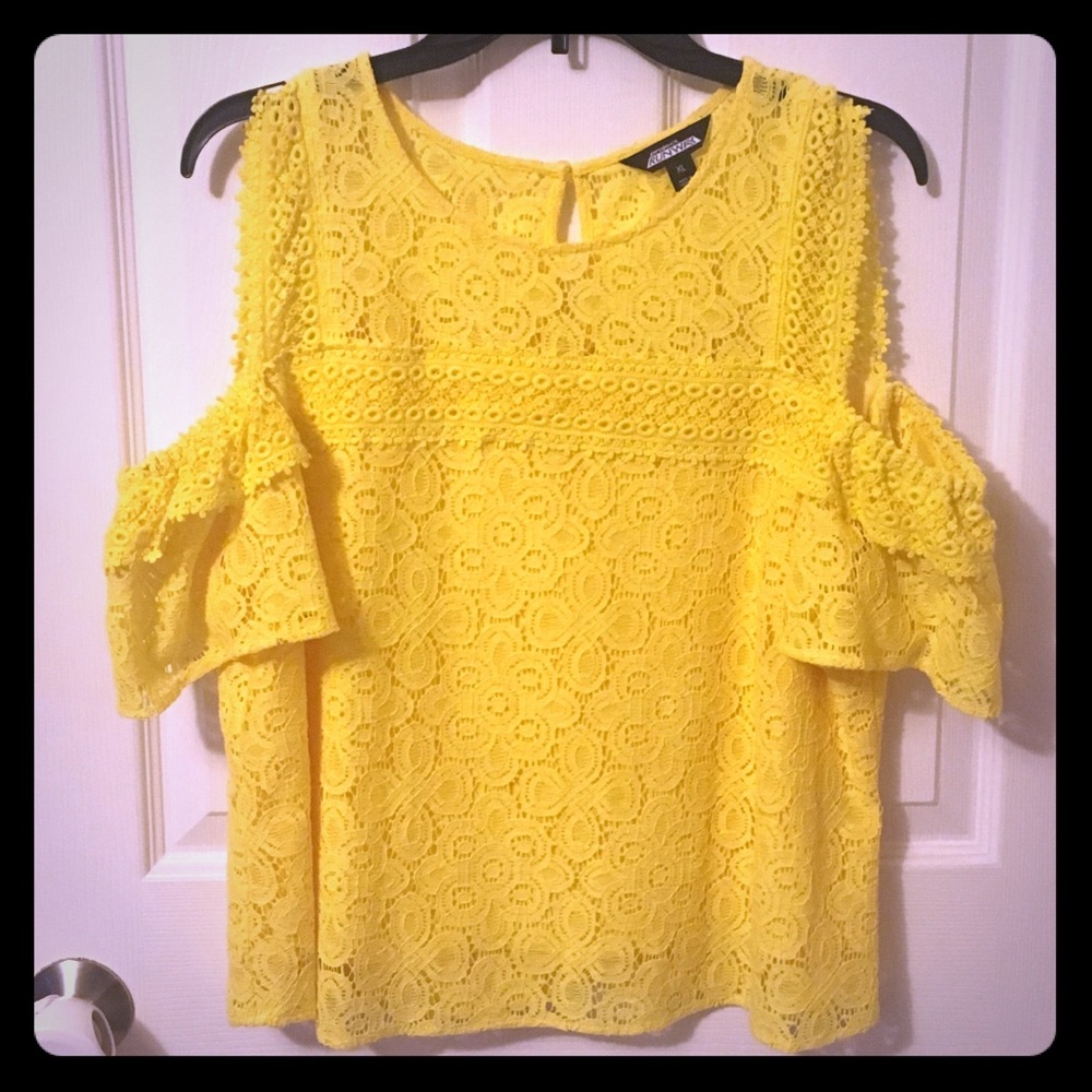 Yellow Cold shoulder lace top